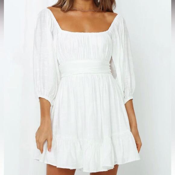 🆕 Hello Molly This is Espionage milk maid boho style mini dress white sz S/4 - Picture 1 of 14